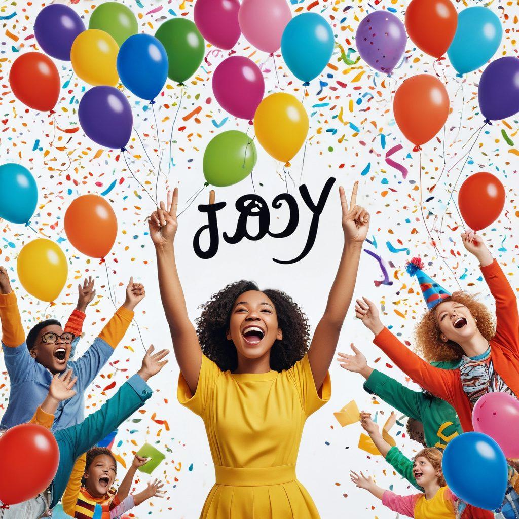 A whimsical display of colorful greeting cards featuring humorous and quirky illustrations, showcasing various occasions like birthdays, holidays, and celebrations. Vibrant characters with exaggerated expressions engage in funny scenarios, surrounded by confetti and balloons. Soft lighting adds a cheerful atmosphere, promoting the theme of joy and celebration. Include a playful font that spells 'Spread Joy' in a creative and eye-catching way. super-realistic. vibrant colors. white background.